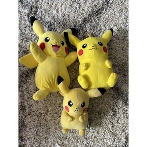Lot of‎ 3 Pokémon Pikachu Plush Stuffed Toys Mixed Expressions 8"-10" Nintendo